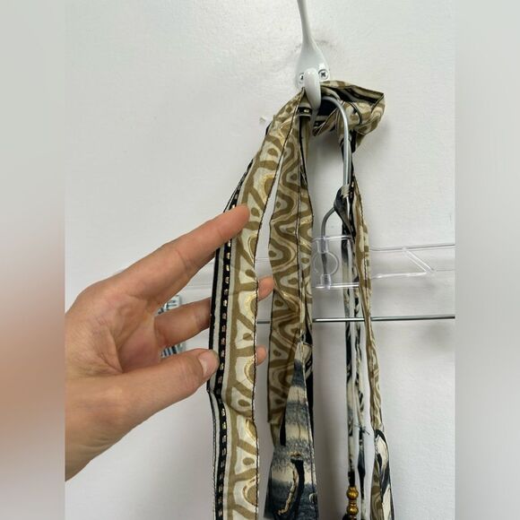 Black Silk Two Piece Halter Top & Short Set Handmade Indian Tribal Print Size S - Picture 15 of 16